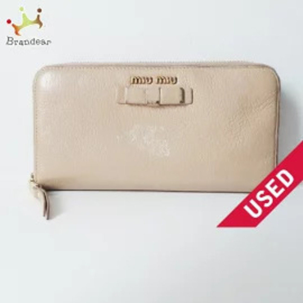 Miu Miu Long Wallet Round Zipper Pink Beige Cream Leather